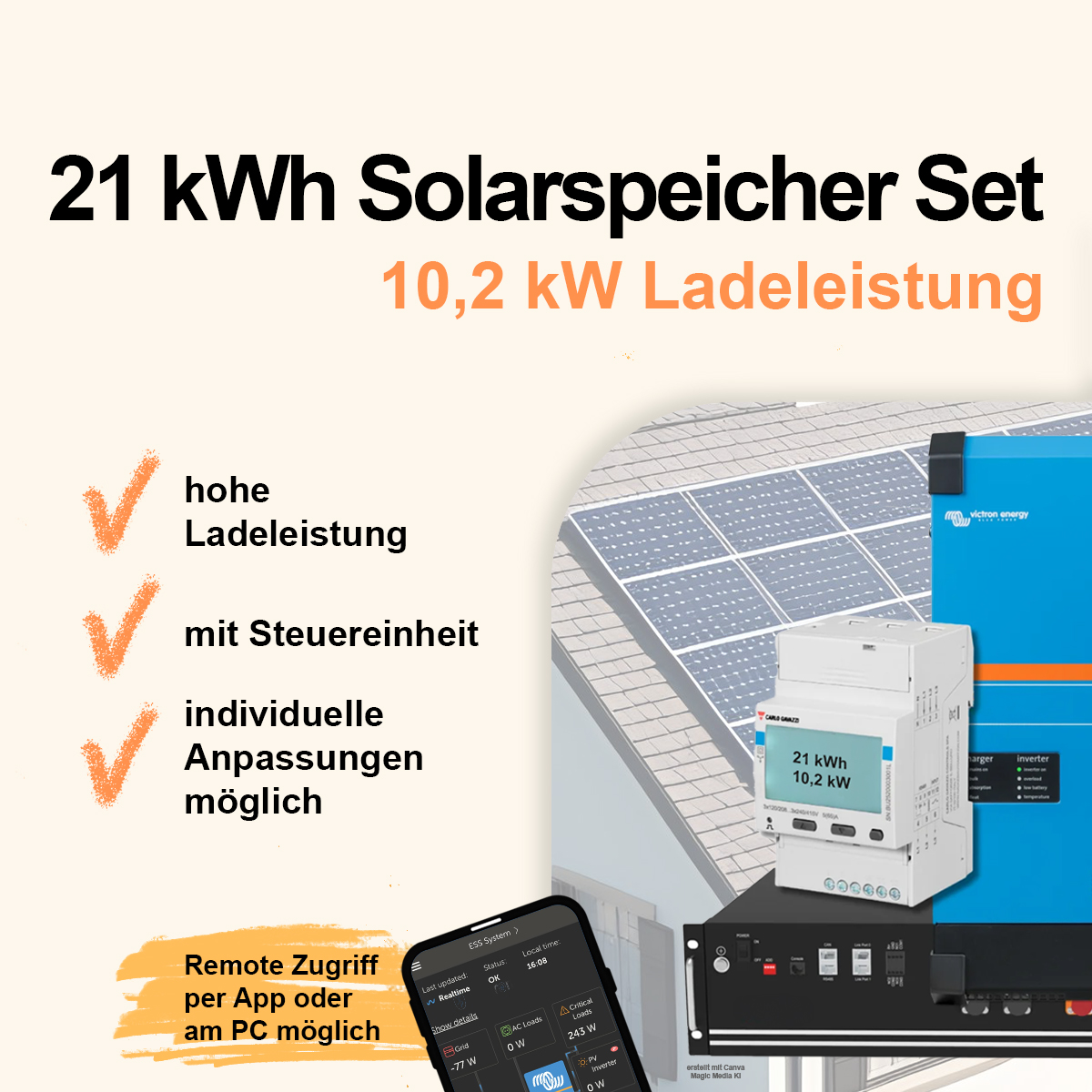 Solarspeicher zum Nachrüsten mit 21,0 kWh ca. 10,2kW Ladeleistung mit Steuerungseinheit