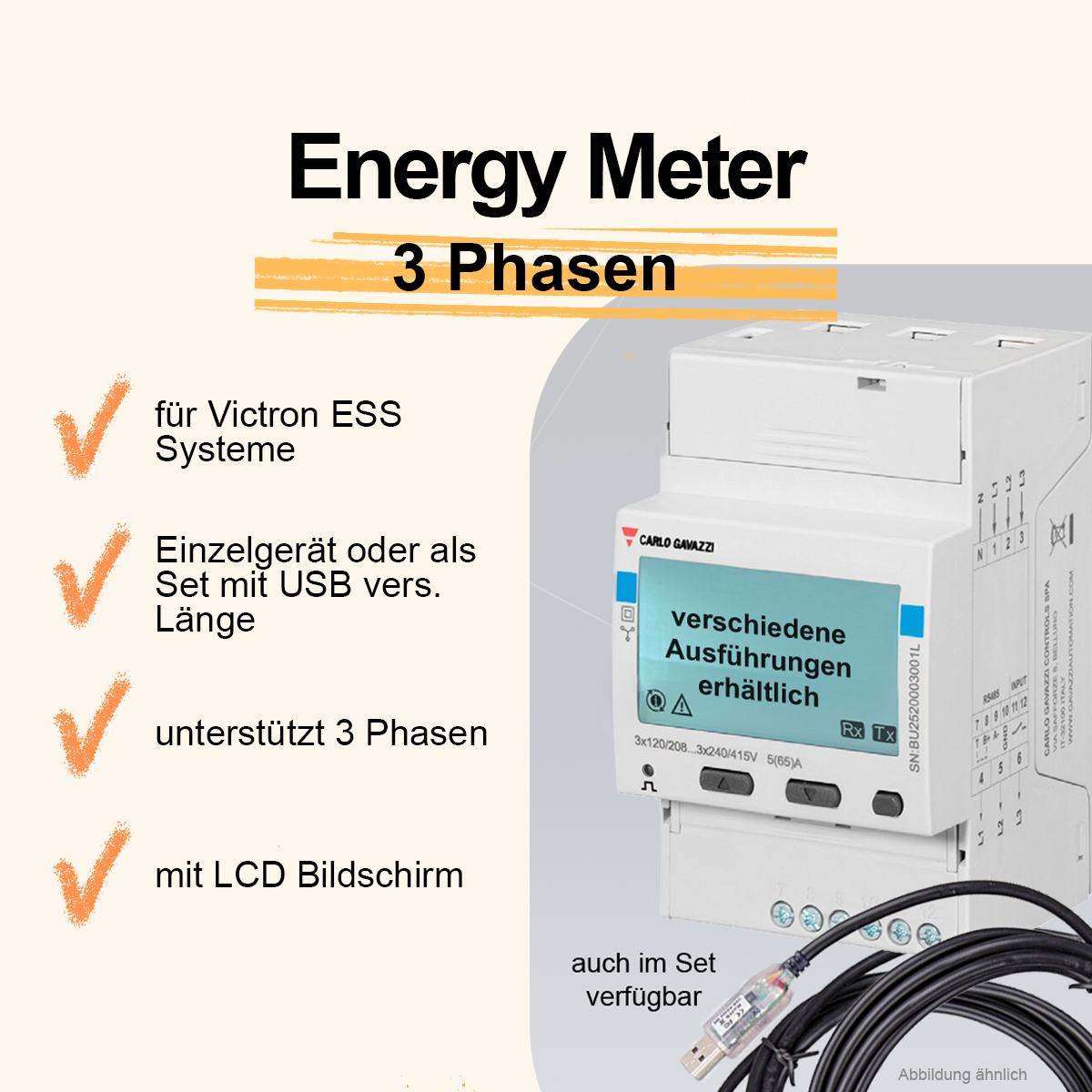 Energy Meter - 3 Phasen für Victron ESS Systeme