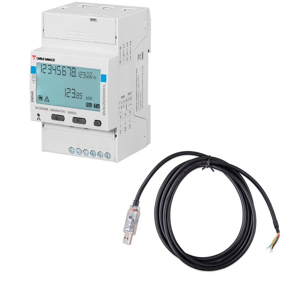 Energy Meter EM540 - 3 phase - max 65A/phase - RS485 Schnittstelle mit 1,8m Kabel mit USB-Stecker z.B. an CerboGX